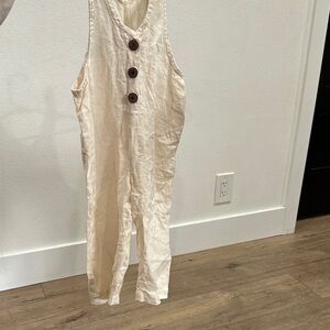 Cairn boho Cream Sleeveless Jumpsuit with Button Detail back 12-24mo